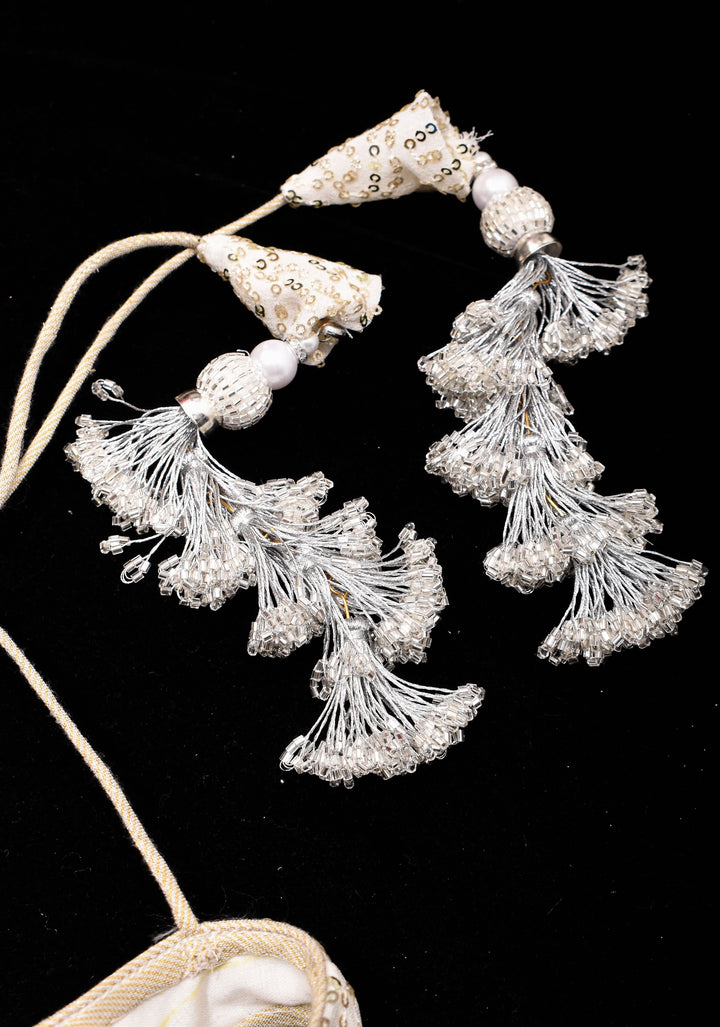 White and Gold Sequin on Net wide leaf neck sleeveless blouse, Made to Order