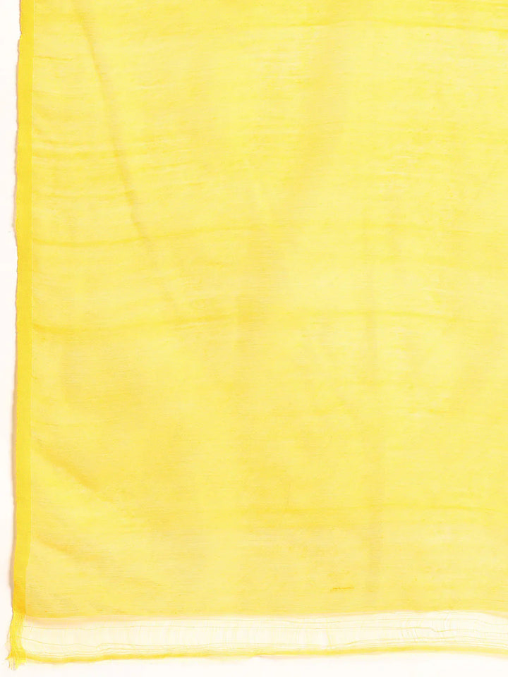 Yellow Silk Cotton Sequins Saree with Blouse Piece