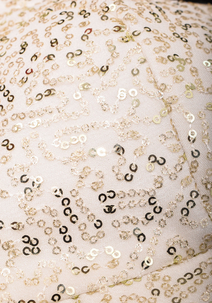 White and Gold Sequin on Net wide leaf neck sleeveless blouse, Made to Order