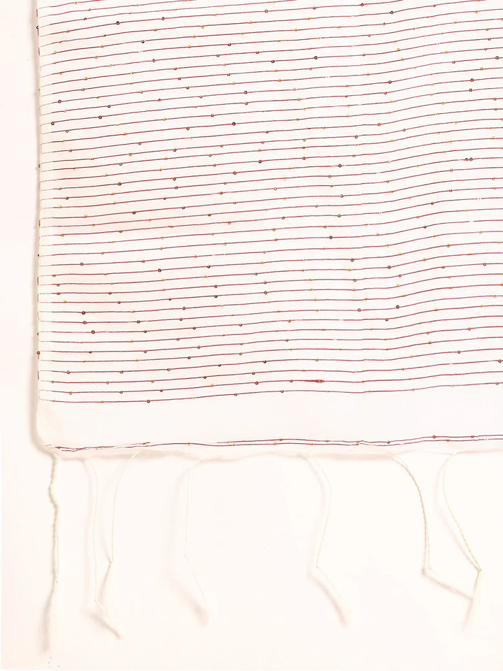 White Silk Cotton Sequins Saree with Blouse Piece