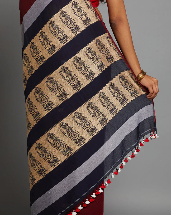 Red Handloom Cotton Baluchari Saree