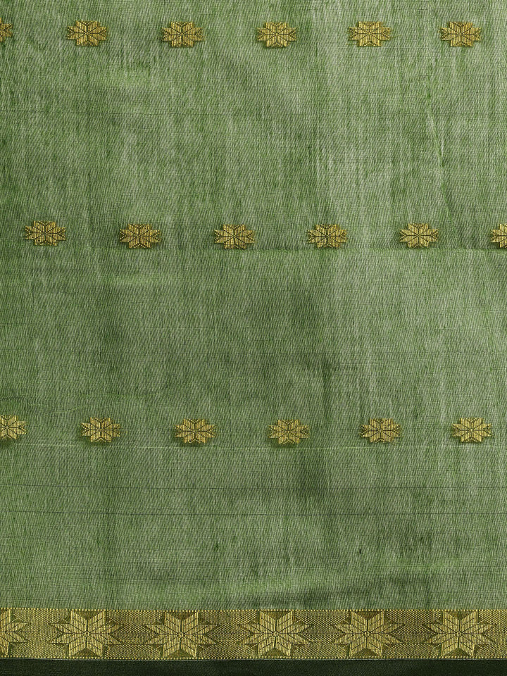 Pista Green & Magenta Zari Buti Silk Cotton Saree with blouse piece