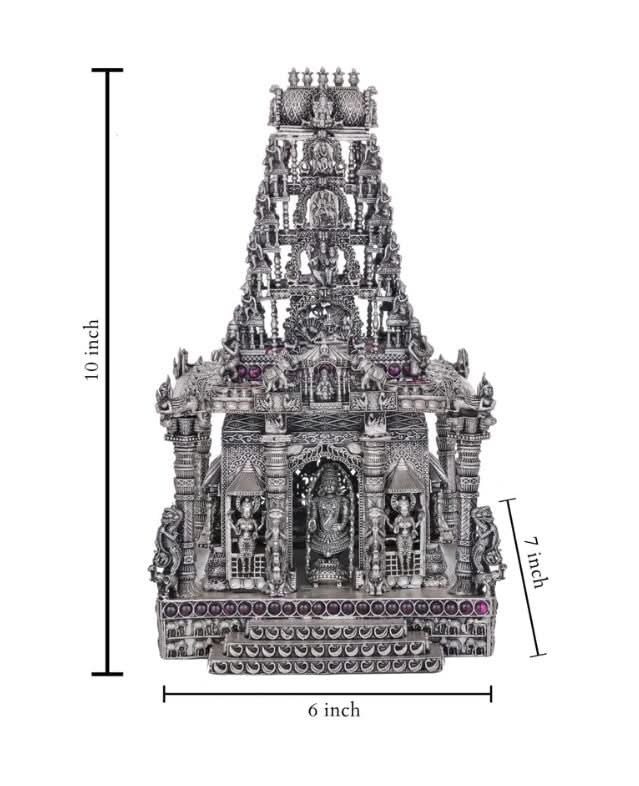 92.5 Silver Award Winning  Balaji Temple Statue with stones - 2Kg approx weight