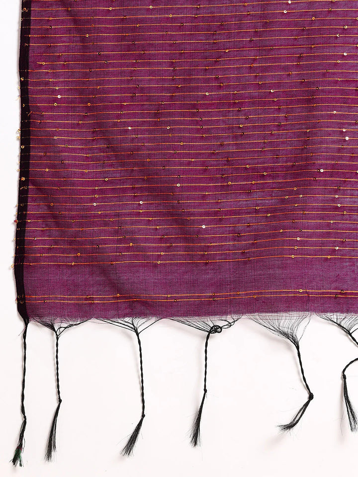 Purple Silk Cotton Sequins Saree with Blouse Piece