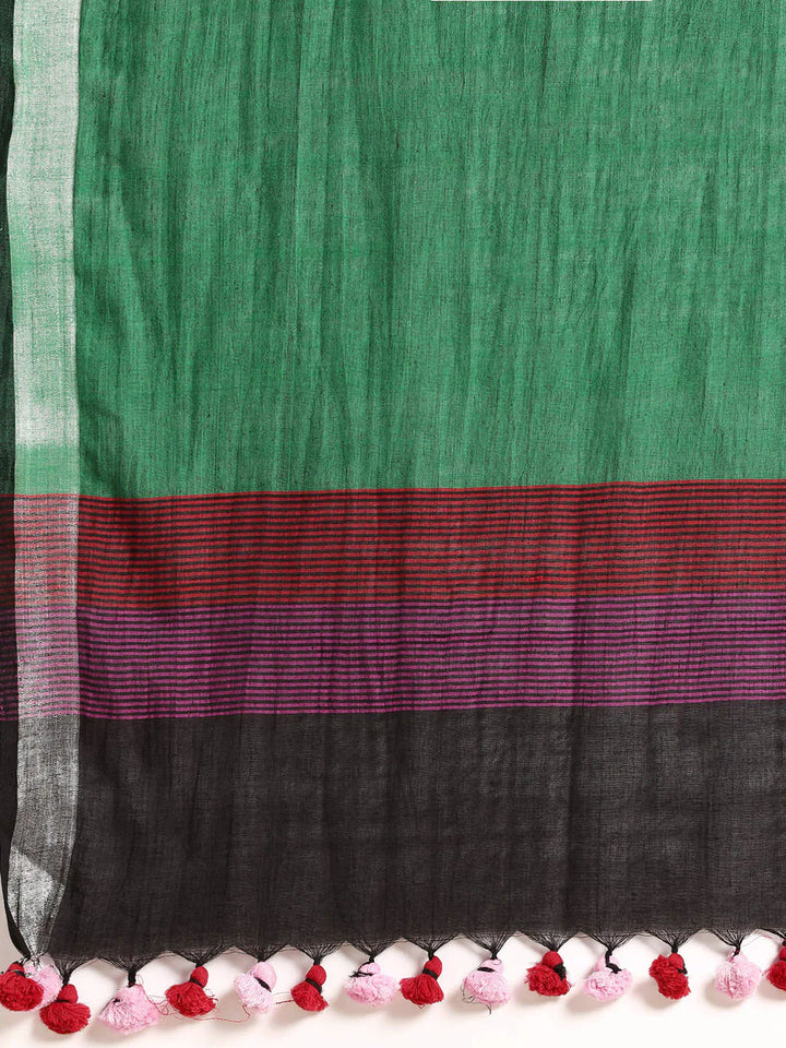 Handloom Black Magenta Colorblock Cotton Kantha Saree