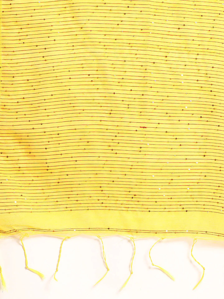 Yellow Silk Cotton Sequins Saree with Blouse Piece