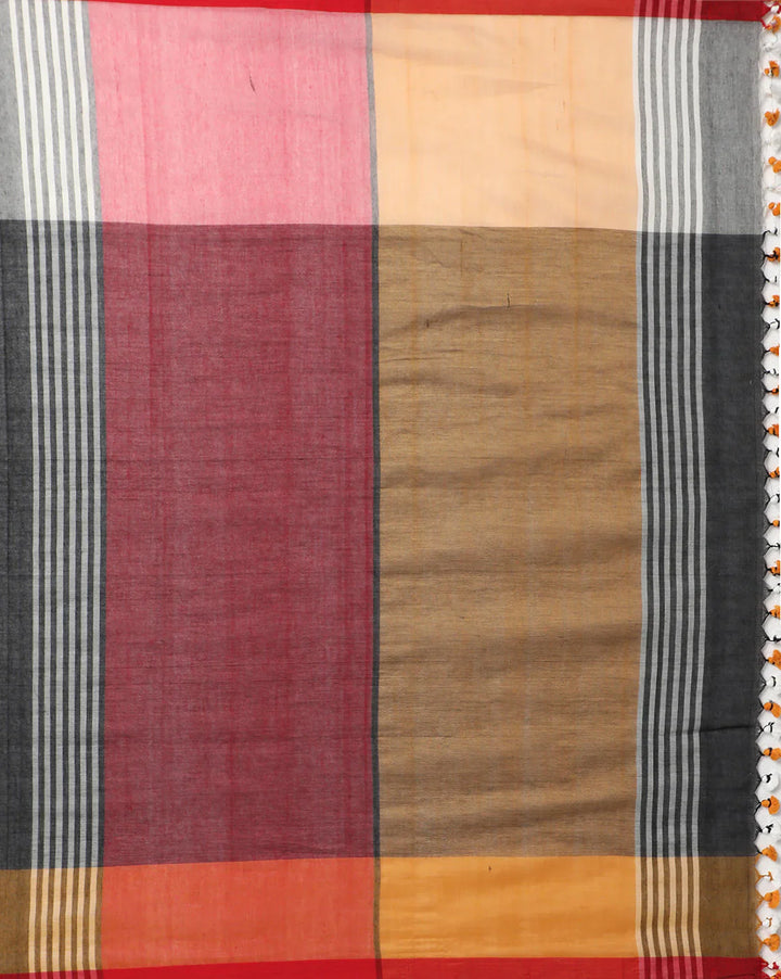 Black-Gray Handloom Colour block Cotton Saree