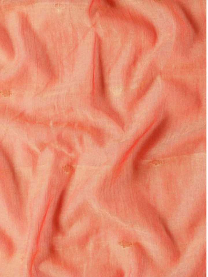 Orange Handloom Zari buti Jamdani Cotton Saree