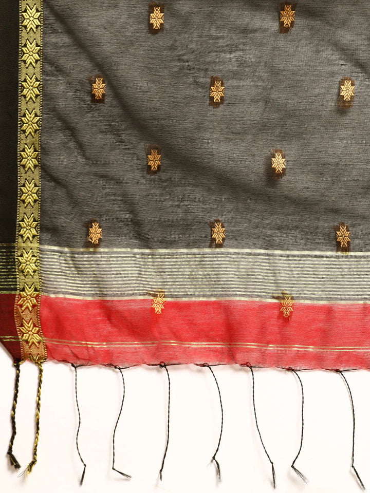 Red Zari Buti Silk Cotton Saree with blouse piece