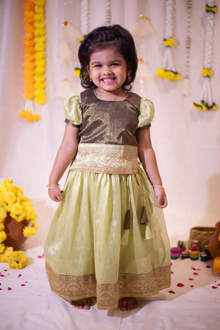 Sage and Black Girl Kid Lehenga and Top 2 Piece Set | Made To Order