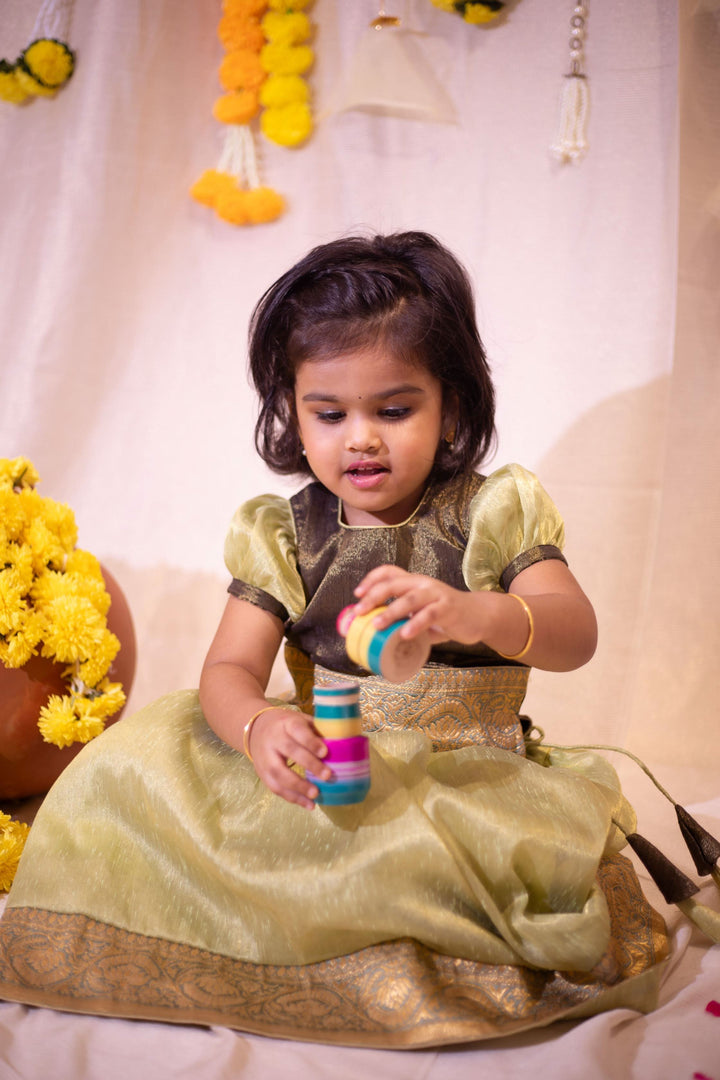 Sage and Black Girl Kid Lehenga and Top 2 Piece Set | Made To Order