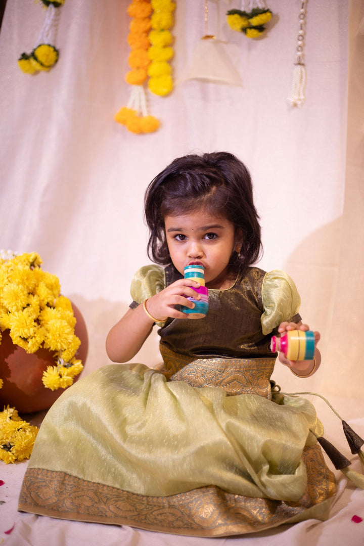 Sage and Black Girl Kid Lehenga and Top 2 Piece Set | Made To Order