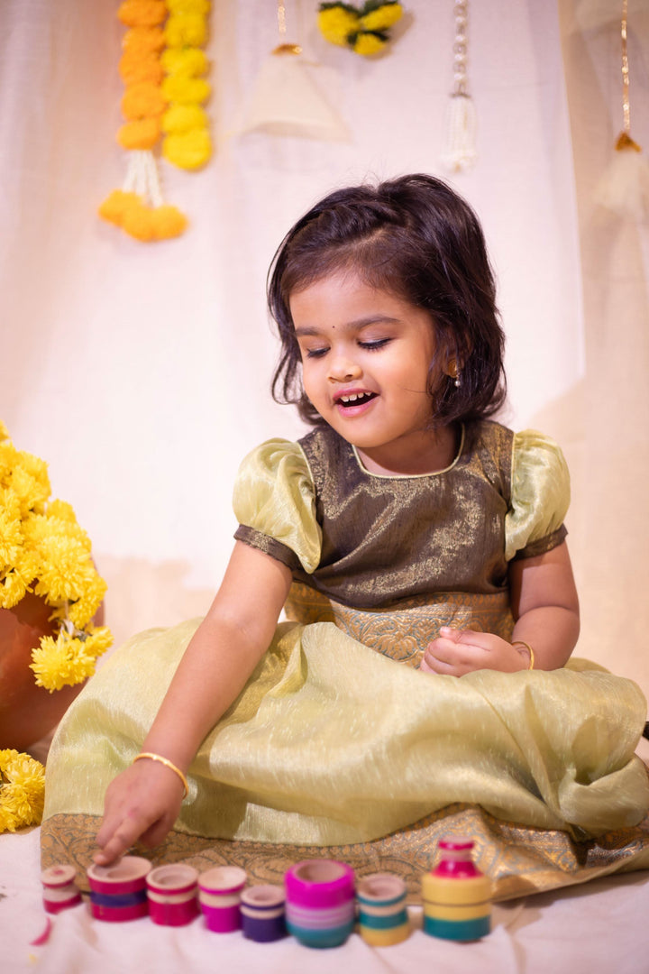 Sage and Black Girl Kid Lehenga and Top 2 Piece Set | Made To Order