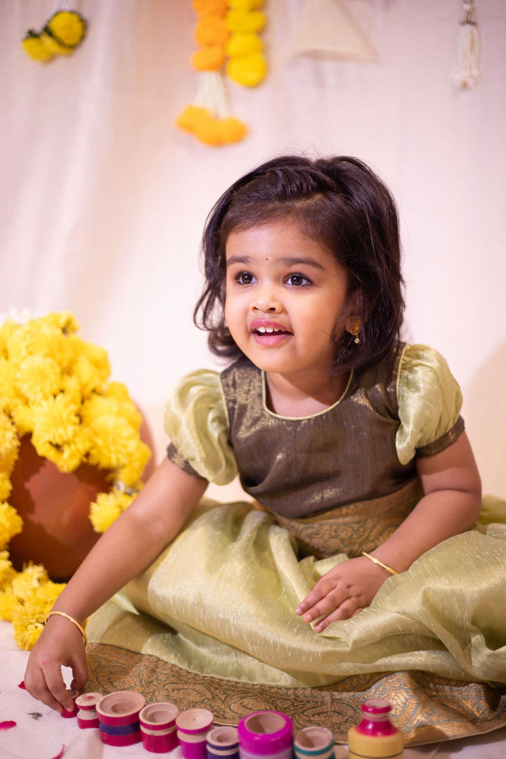 Sage and Black Girl Kid Lehenga and Top 2 Piece Set | Made To Order