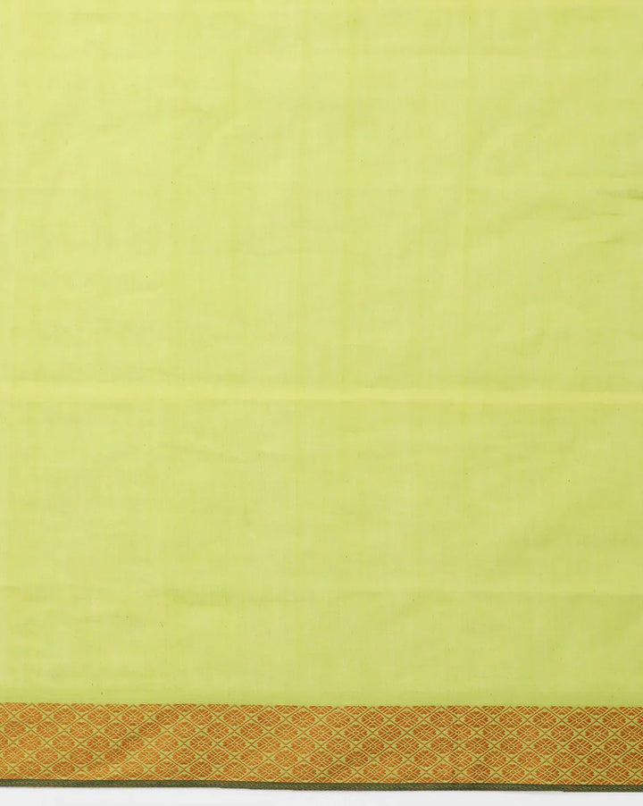Lime green Golden Jacquard Cotton Saree