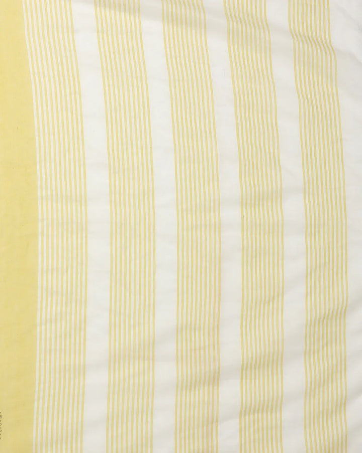 Cream-Yellow Handblock print Cotton saree No Blouse