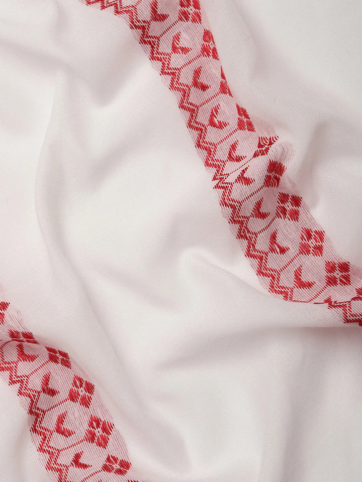 White-Red Pure Cotton Saree with Blouse piece