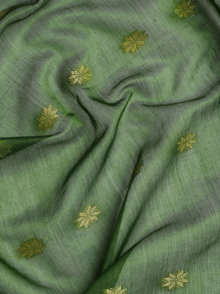 Pista Green & Magenta Zari Buti Silk Cotton Saree with blouse piece