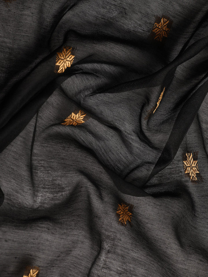 Black Zari Buti Silk Cotton Saree with blouse piece
