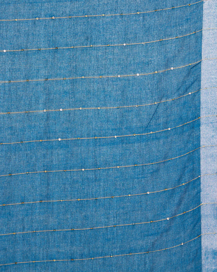 Blue Handloom Sequins Cotton Handloom Saree