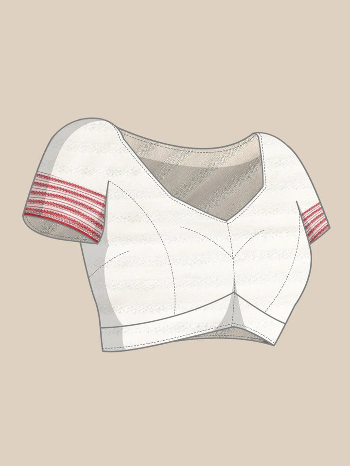 White-Red Cotton Saree with Blouse piece