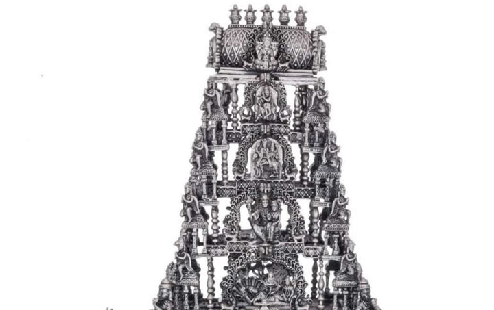 92.5 Silver Award Winning  Balaji Temple Statue with stones - 2Kg approx weight