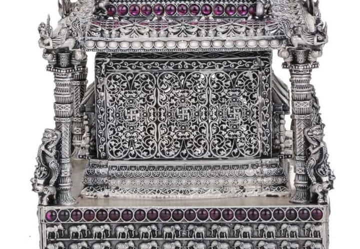 92.5 Silver Award Winning  Balaji Temple Statue with stones - 2Kg approx weight