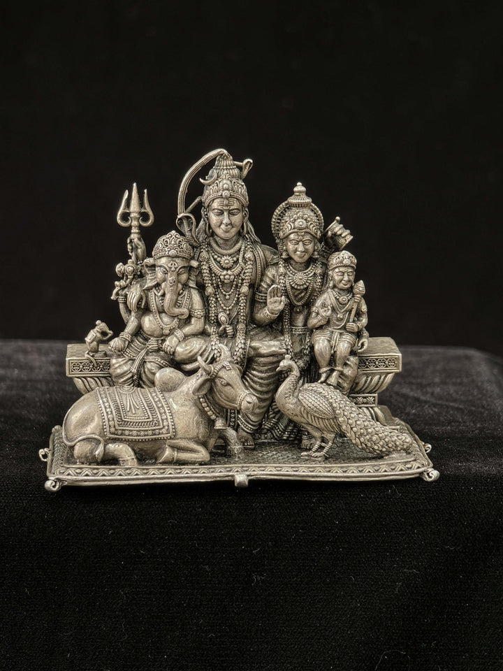 Exquisite Pure 92.5 Silver 3D Idol  Shiva Family, 360 degree work
