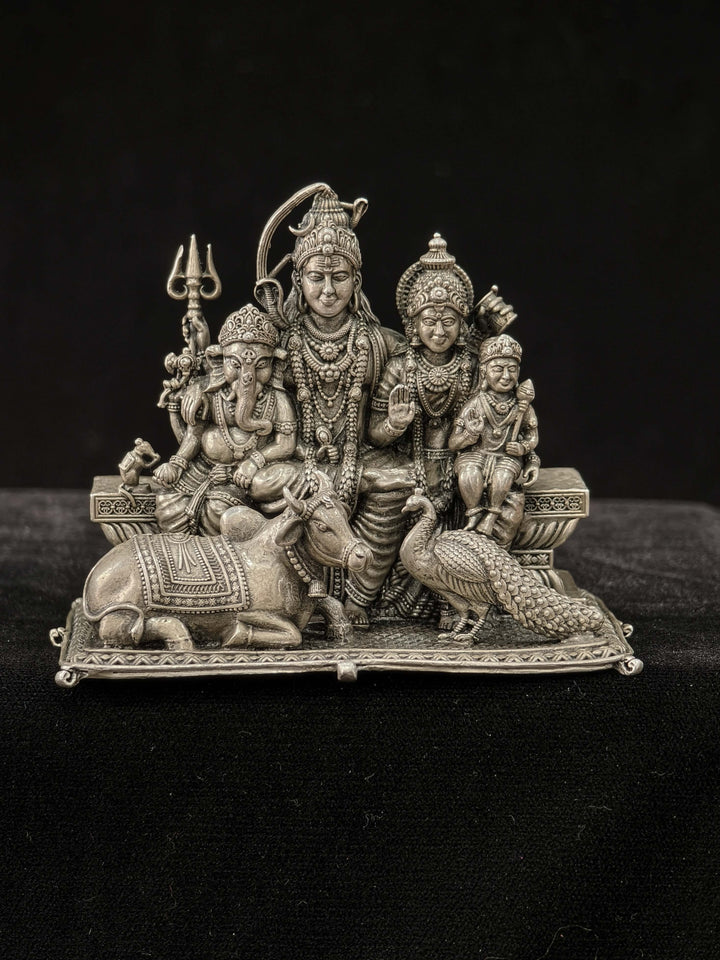 Exquisite Pure 92.5 Silver 3D Idol  Shiva Family, 360 degree work