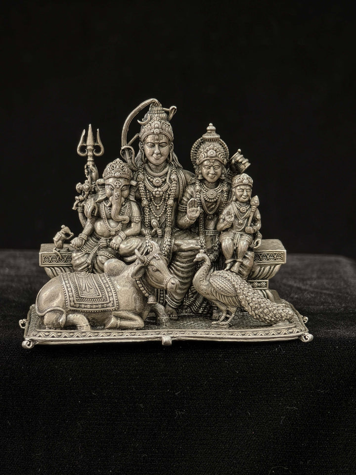 Exquisite Pure 92.5 Silver 3D Idol  Shiva Family, 360 degree work