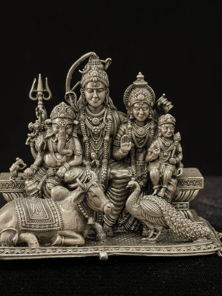 Exquisite Pure 92.5 Silver 3D Idol  Shiva Family, 360 degree work