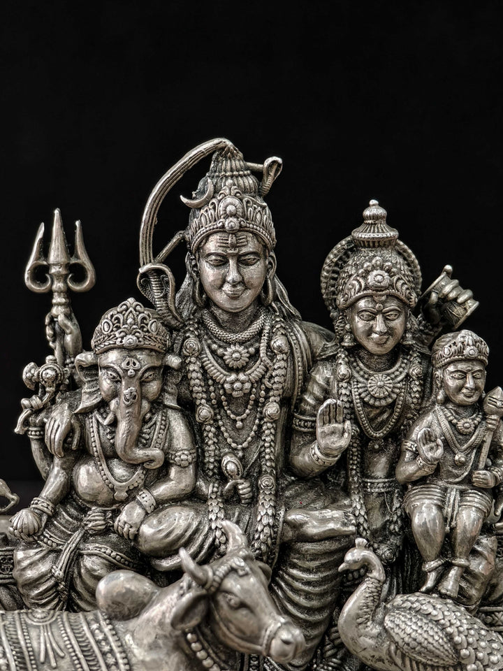 Exquisite Pure 92.5 Silver 3D Idol  Shiva Family, 360 degree work