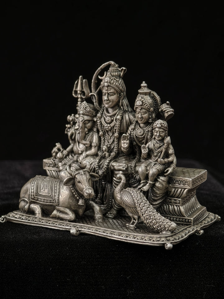 Exquisite Pure 92.5 Silver 3D Idol  Shiva Family, 360 degree work