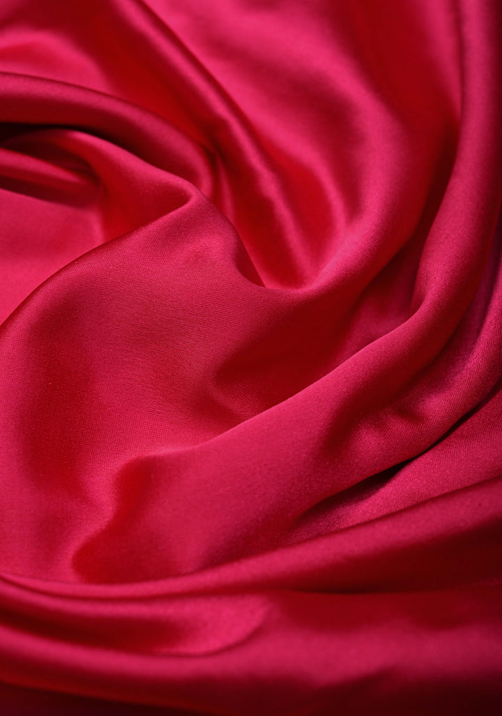 Rani Pink Banarasi Semi Mashru Silk Saree with Zari Border and Hand Brushed Dye