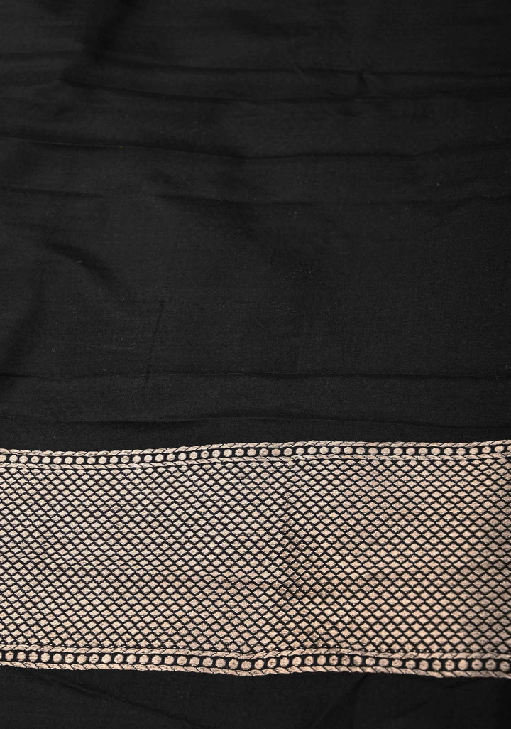 Black Banarasi Katan Silk Saree with Geometric Brocade and Zari Borders | SILK MARK CERTIFIED