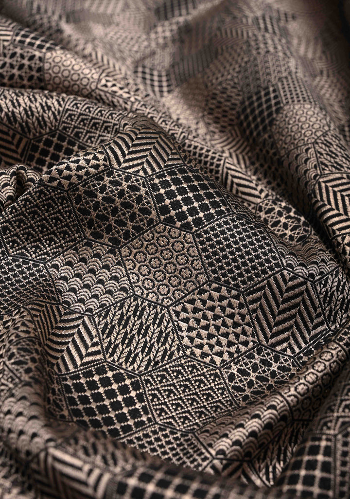 Black Banarasi Katan Silk Saree with Geometric Brocade and Zari Borders | SILK MARK CERTIFIED