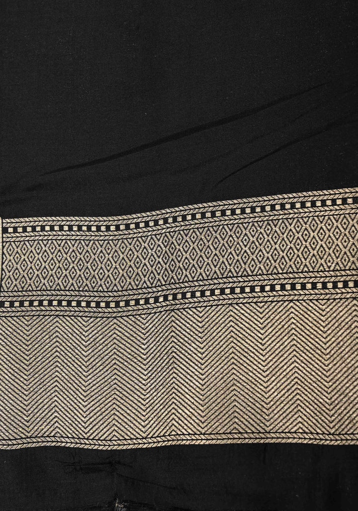 Black Banarasi Katan Silk Saree with Floral Jaal Brocade and Zari Borders | SILK MARK CERTIFIED