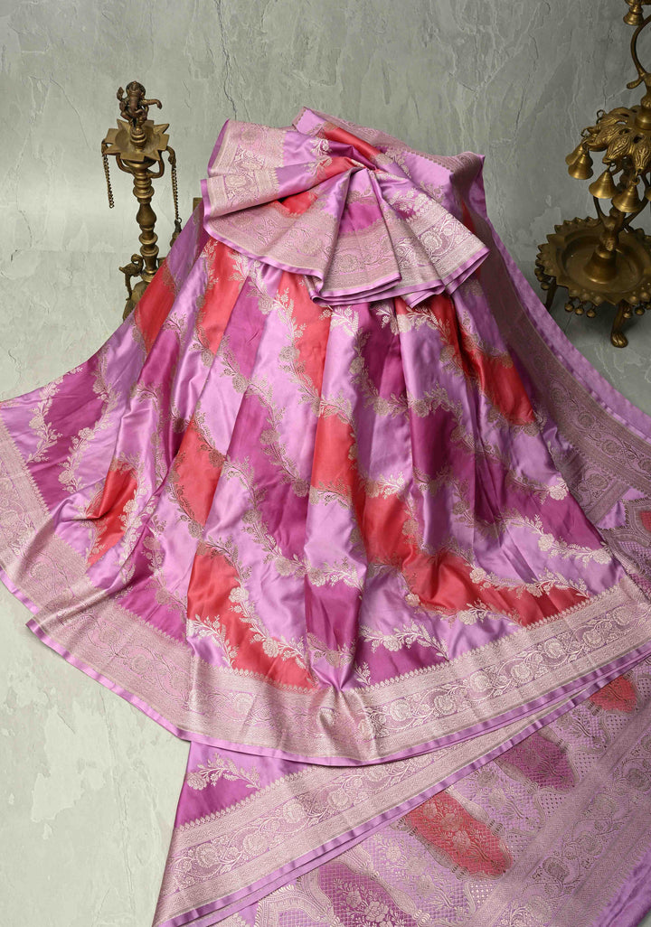 Multicolor Banarasi Semi Mashru Silk Saree with Rangkaat Style and Zari Border