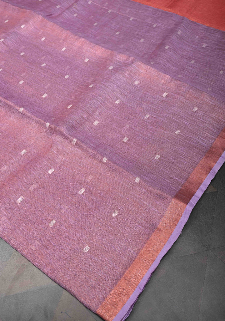 Pink Tissue Linen Saree with Thread Buttas Contrast Zari Border