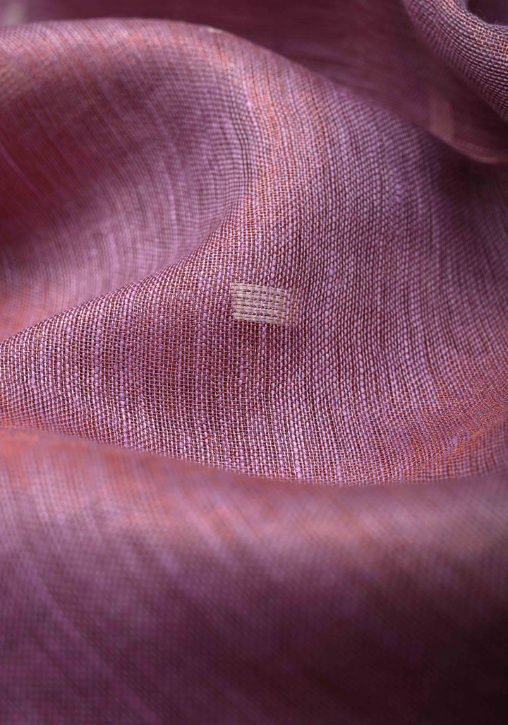 Pink Tissue Linen Saree with Thread Buttas Contrast Zari Border