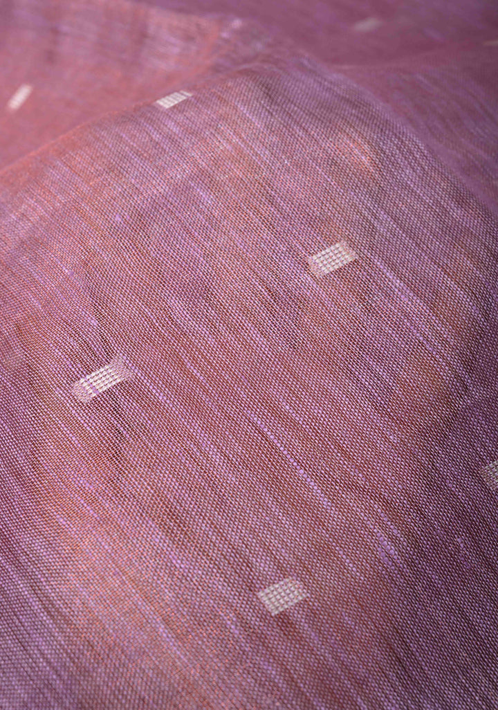 Pink Tissue Linen Saree with Thread Buttas Contrast Zari Border