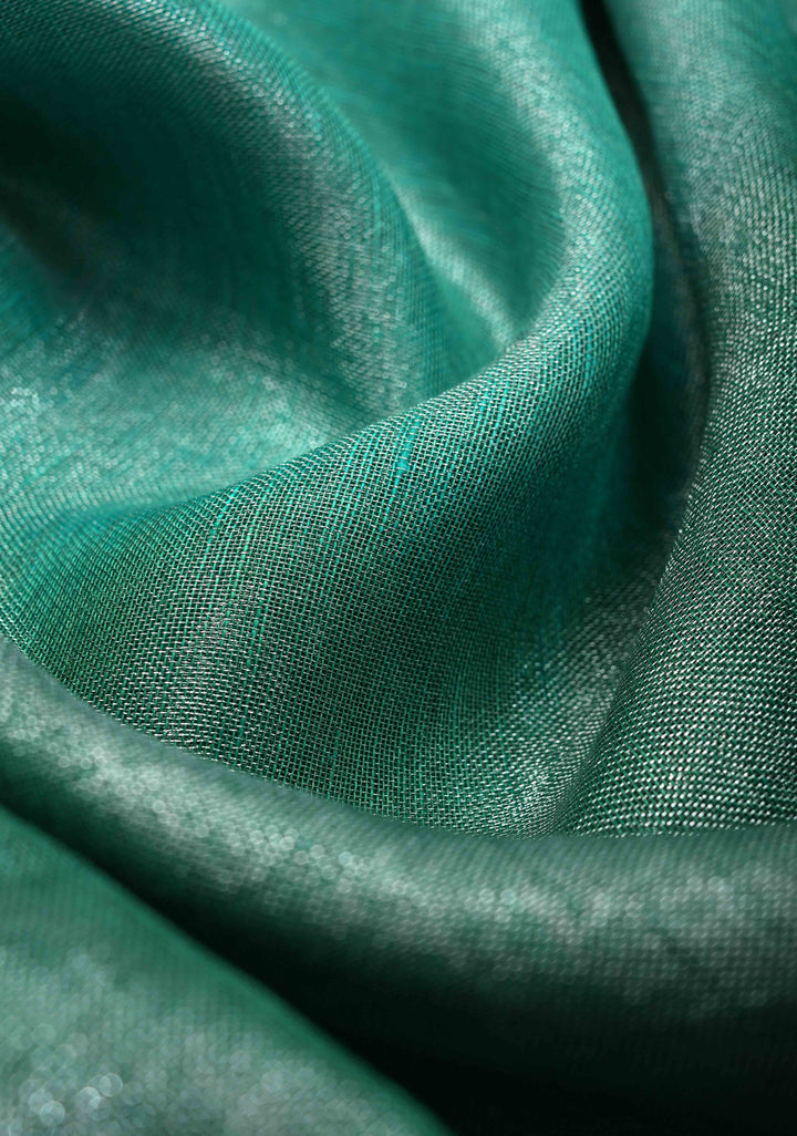 Cyan and Sea Green Ombre Shaded Tissue Linen Saree with Zari Border