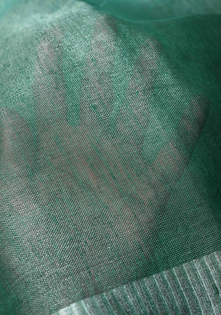 Cyan and Sea Green Ombre Shaded Tissue Linen Saree with Zari Border