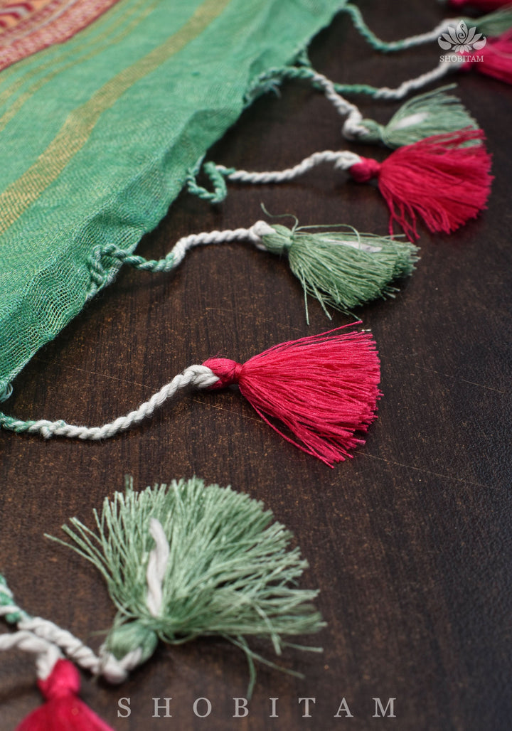 Green Digital Printed Silk Linen saree