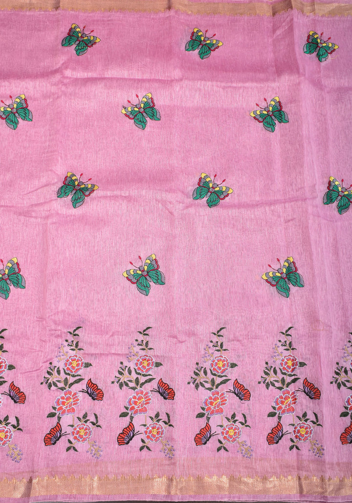 Blooms of Joy - Floral Embroidered Saree in Lotus Pink