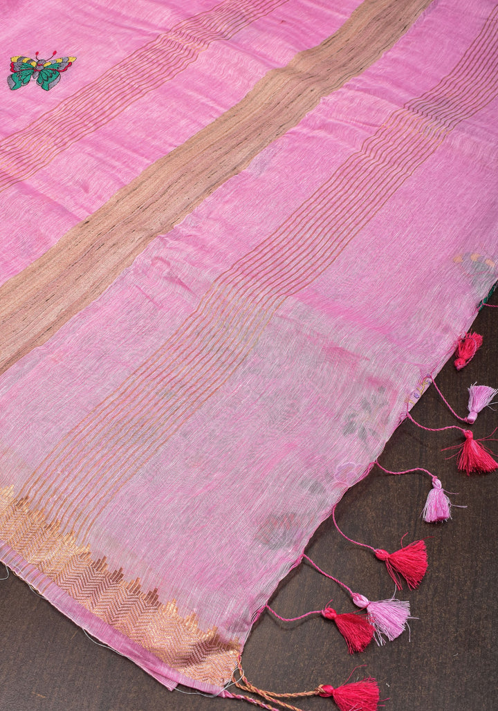 Blooms of Joy - Floral Embroidered Saree in Lotus Pink