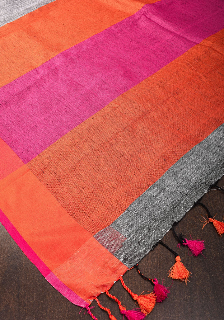 Linen by Linen Saree in Gray with Ganga Jamuna Borders