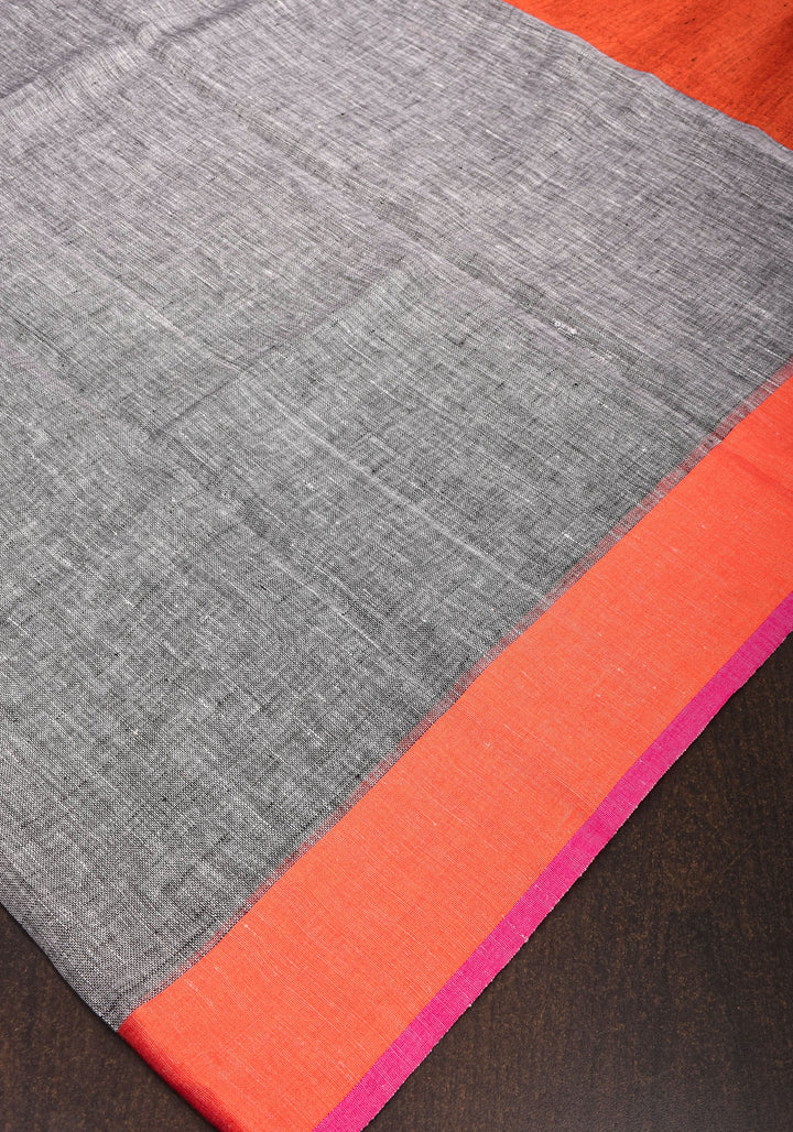Linen by Linen Saree in Gray with Ganga Jamuna Borders