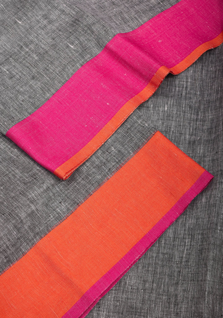 Linen by Linen Saree in Gray with Ganga Jamuna Borders