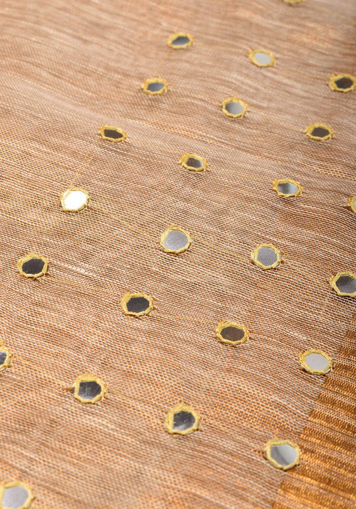 Tan Gold Tissue Linen Saree with light mirror work